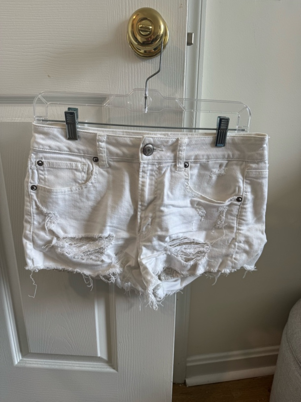 American Eagle Outfitters White Distressed Denim Cutoff Shorts